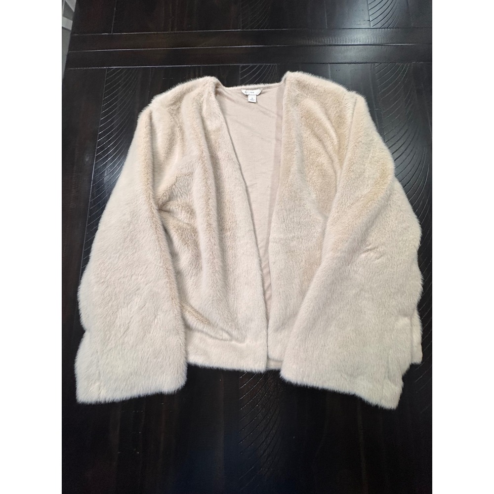 Est. 1946 Women Cream Faux Fur Open Front Cropped Cardigan Jacket Small